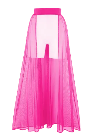 Mesh Maxi Skirt Cover-up Long / RESORT SKIRT NEON PINK