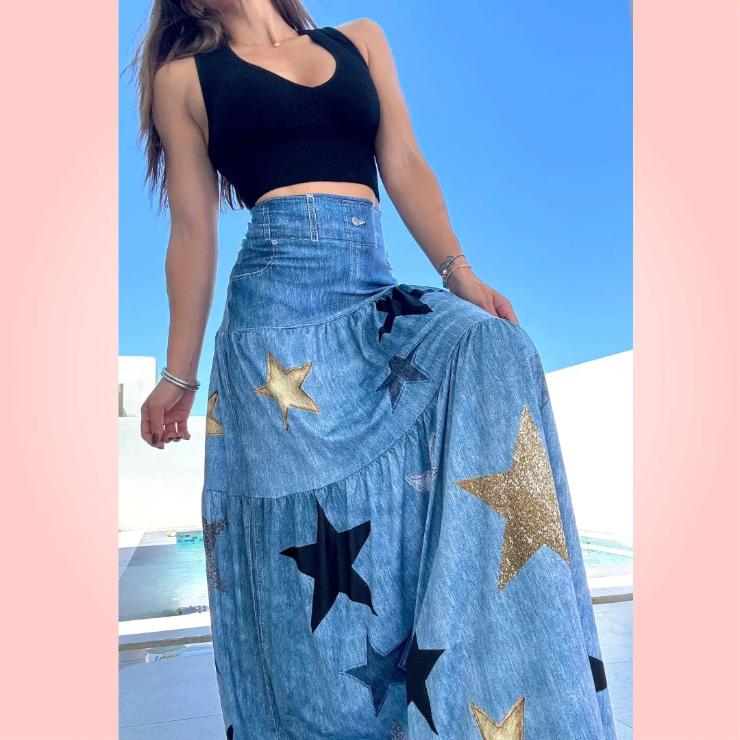 Metallic Stars Maxi Skirt