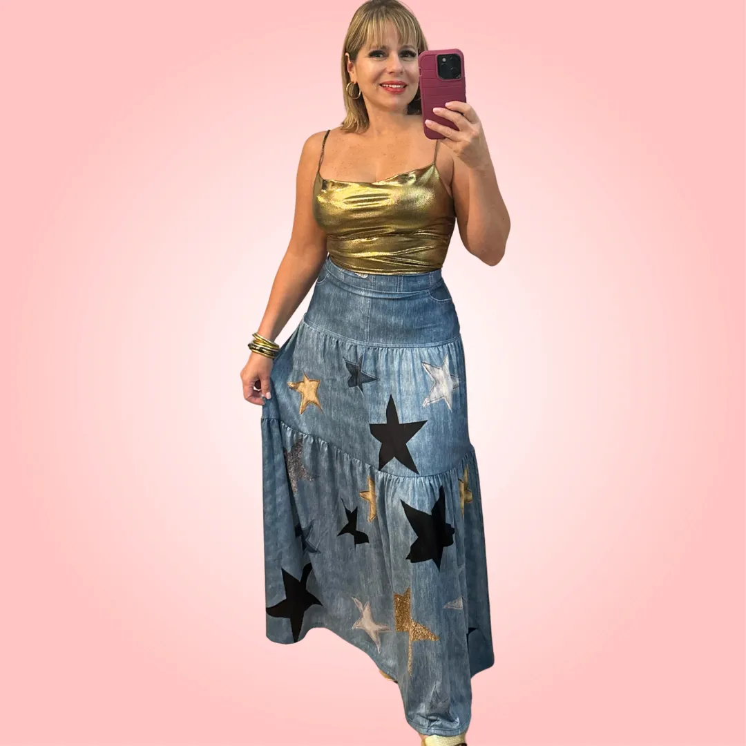 Metallic Stars Maxi Skirt