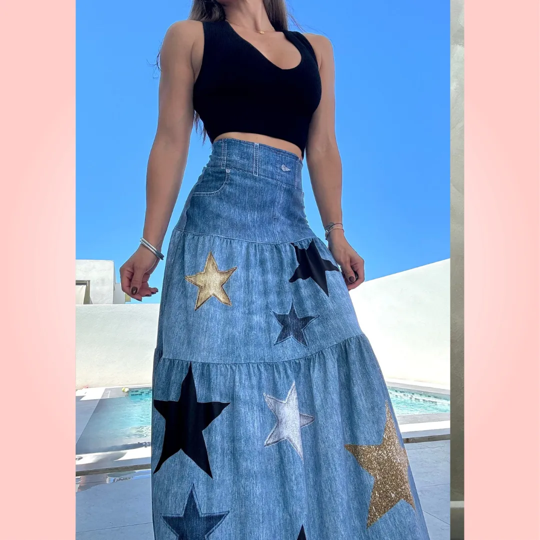 Metallic Stars Maxi Skirt
