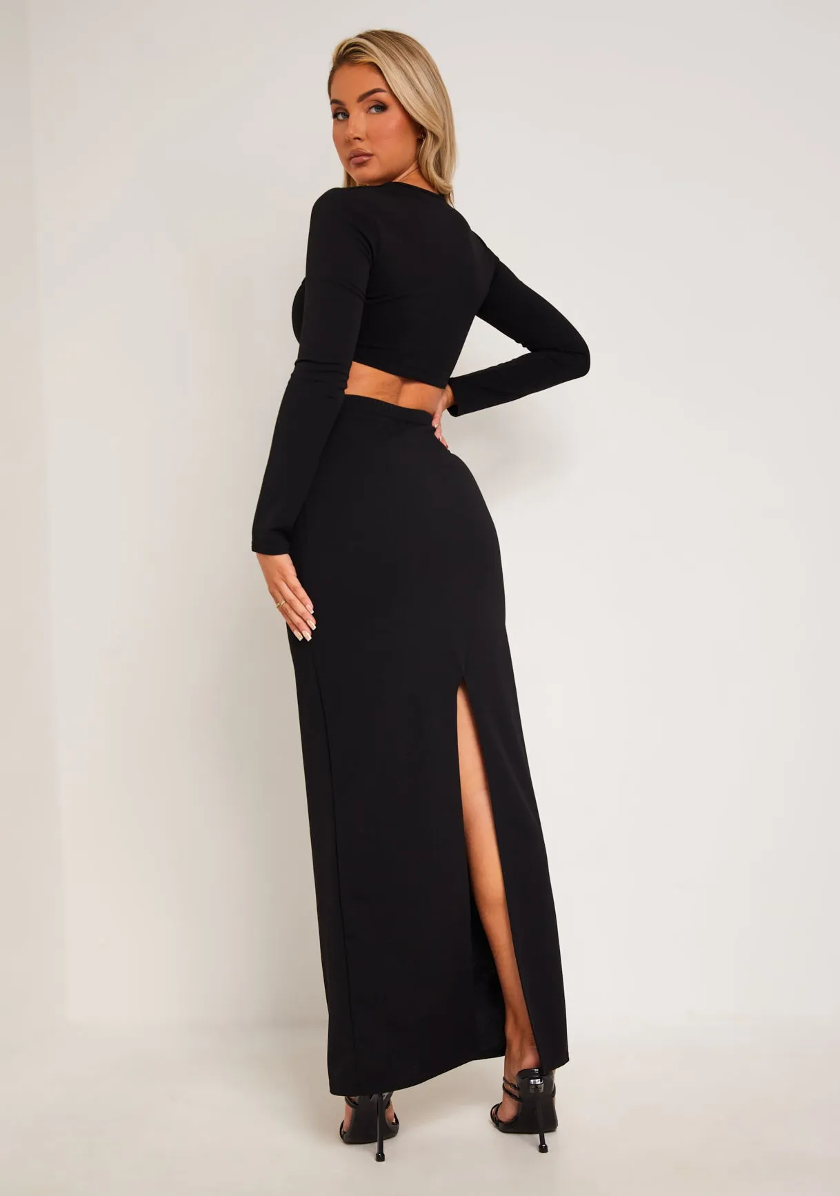 Milanna Black Cut Out Maxi Skirt