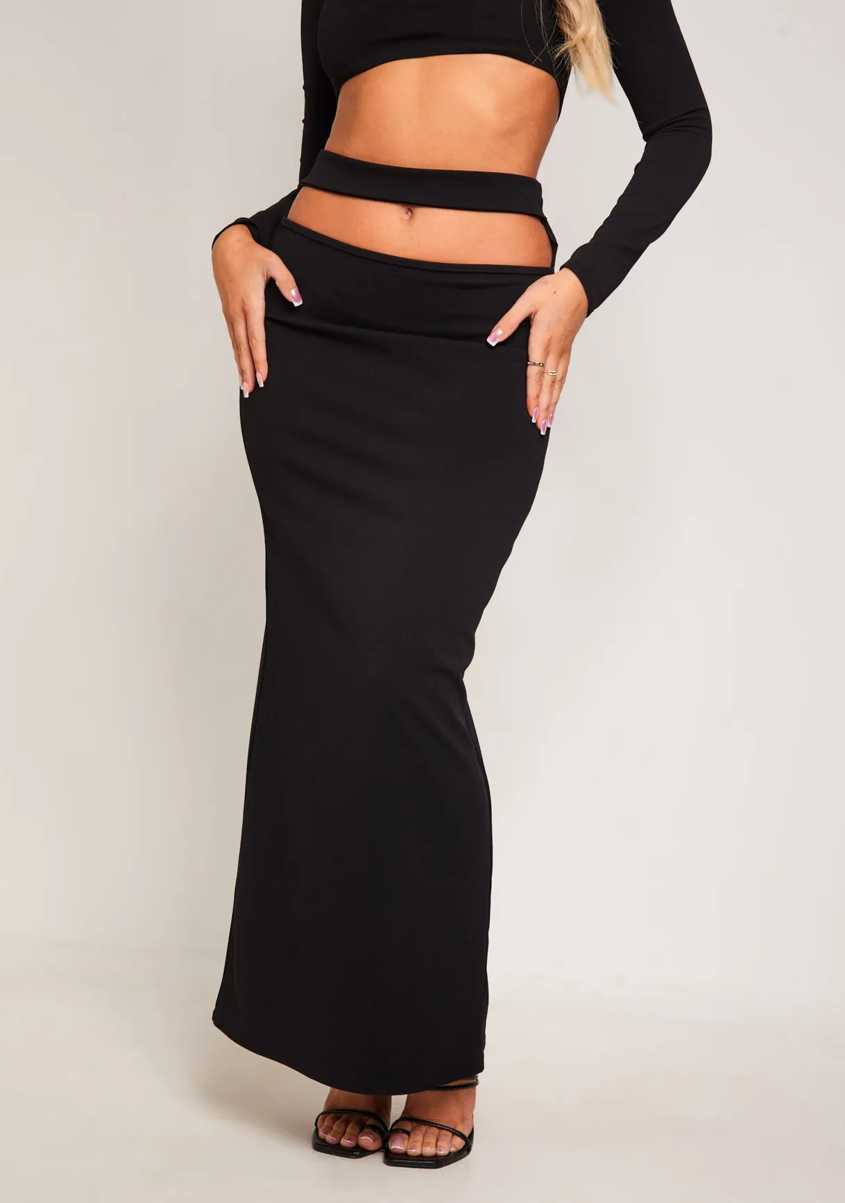 Milanna Black Cut Out Maxi Skirt