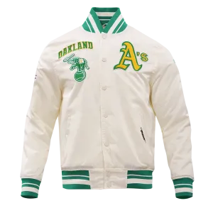 MLB OAKLAND ATHLETICS RETRO CLASSIC MEN'S RIB SATIN JACKET (EGGSHELL/KELLY GREEN)