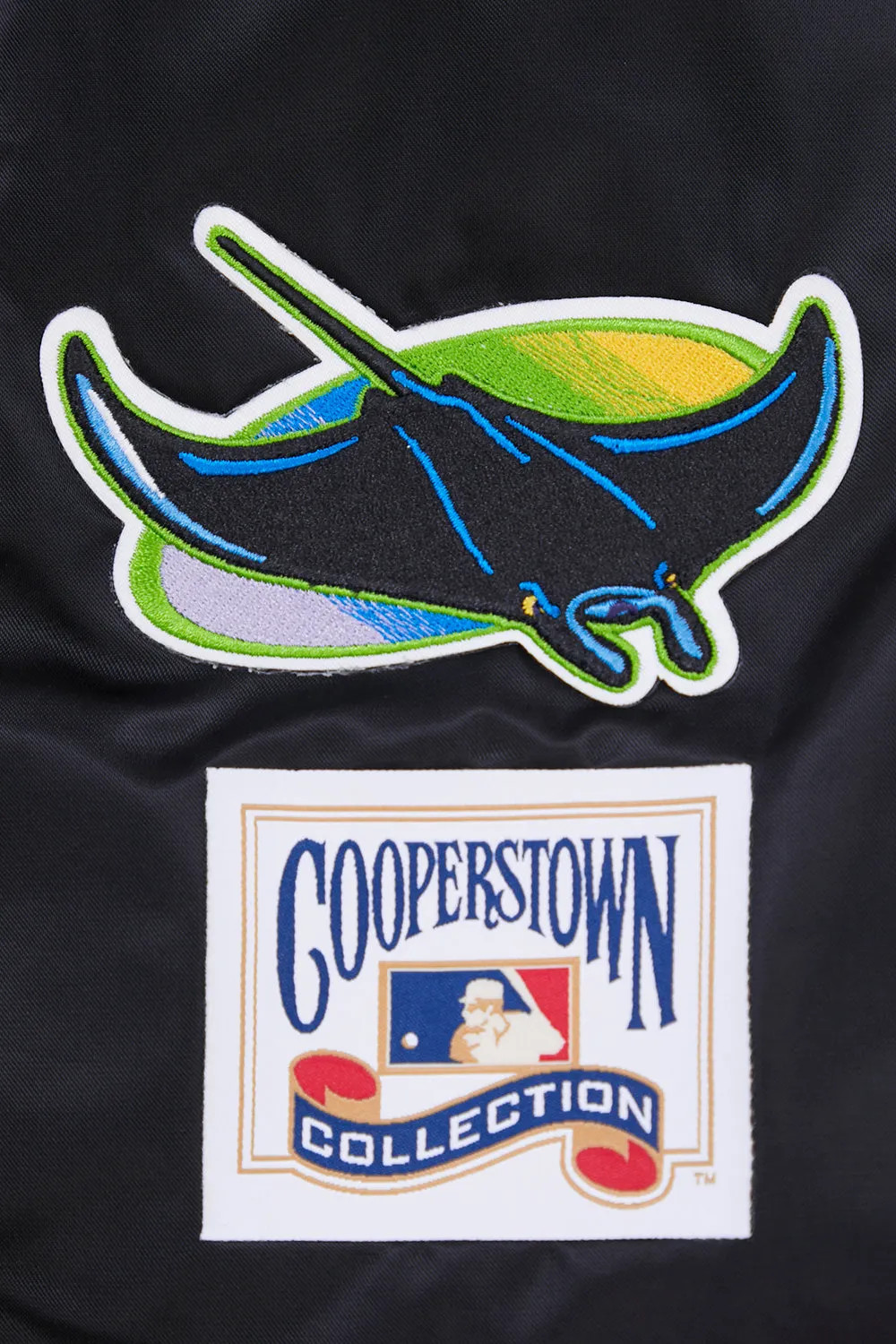 MLB TAMPA DEVIL RAYS RETRO CLASSIC MEN'S RIB SATIN JACKET (BLACK)
