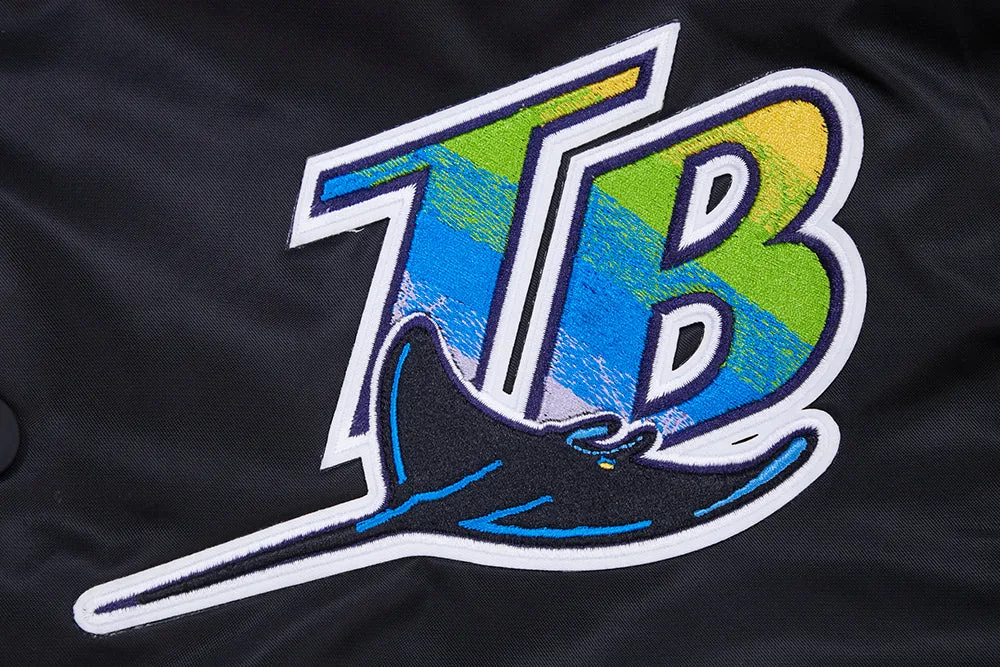 MLB TAMPA DEVIL RAYS RETRO CLASSIC MEN'S RIB SATIN JACKET (BLACK)