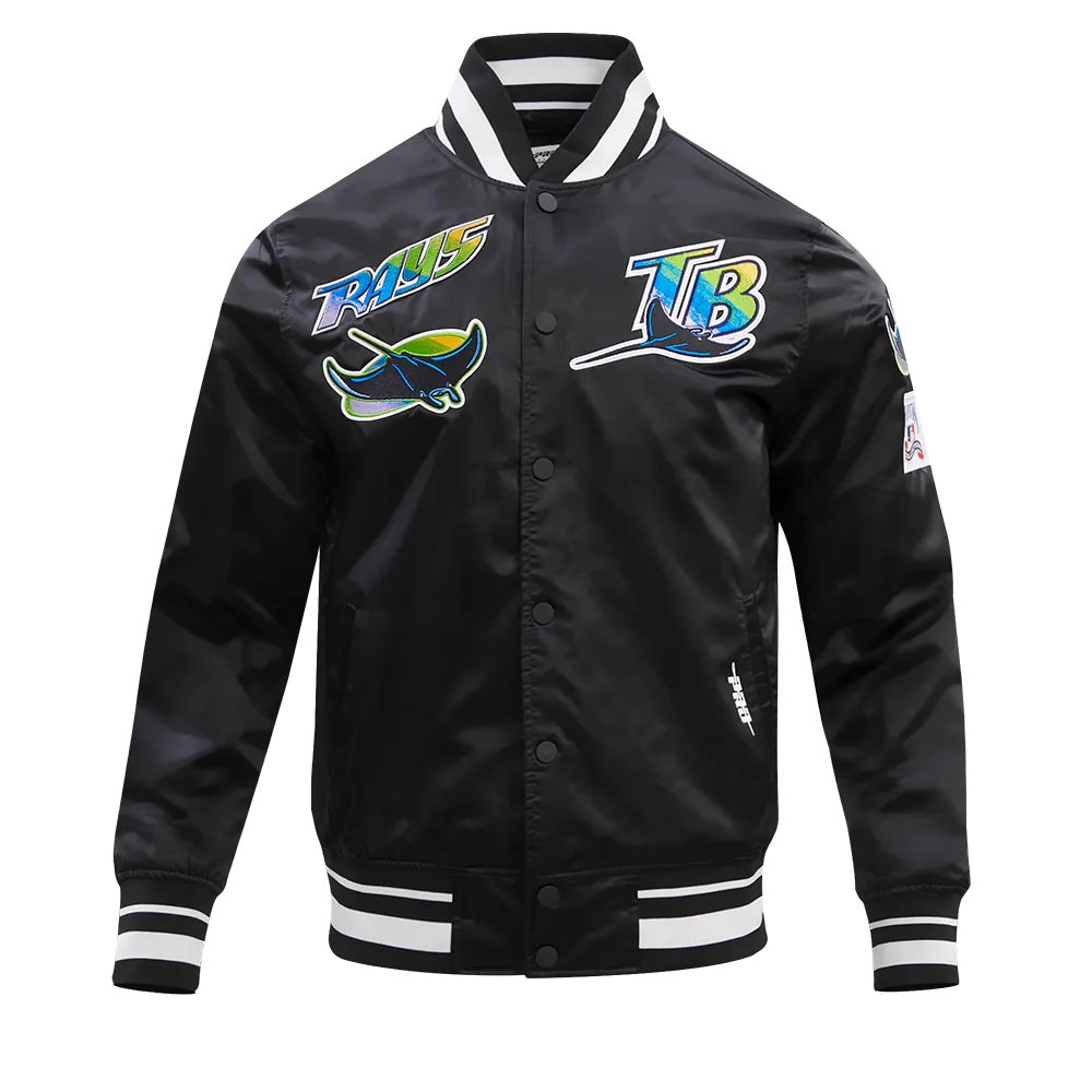 MLB TAMPA DEVIL RAYS RETRO CLASSIC MEN'S RIB SATIN JACKET (BLACK)