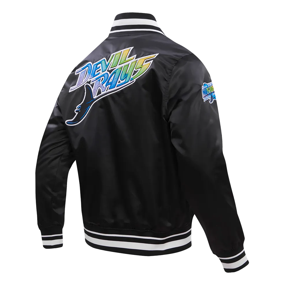 MLB TAMPA DEVIL RAYS RETRO CLASSIC MEN'S RIB SATIN JACKET (BLACK)