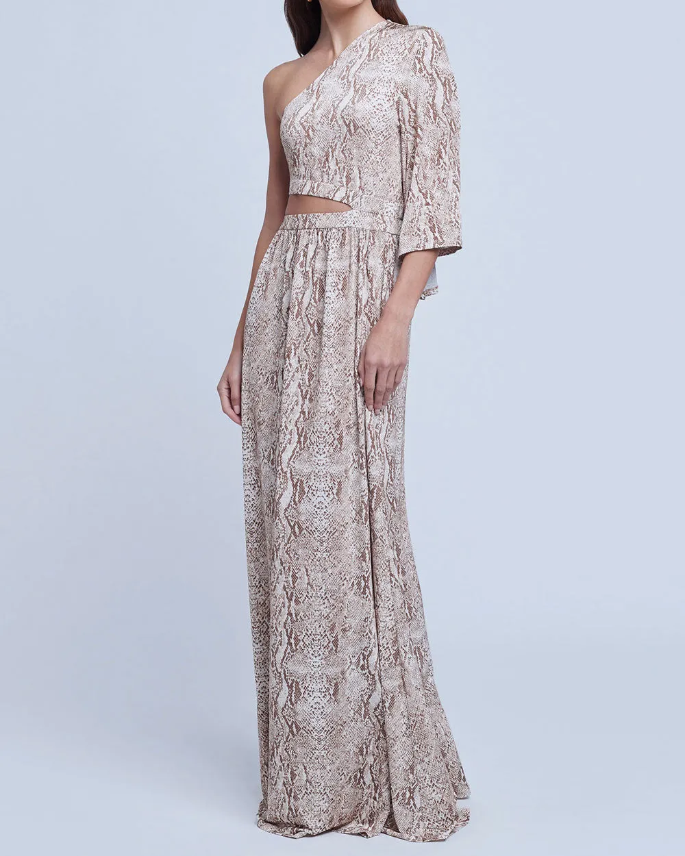 Natural Python Print Fontana Single Shoulder Maxi Dress