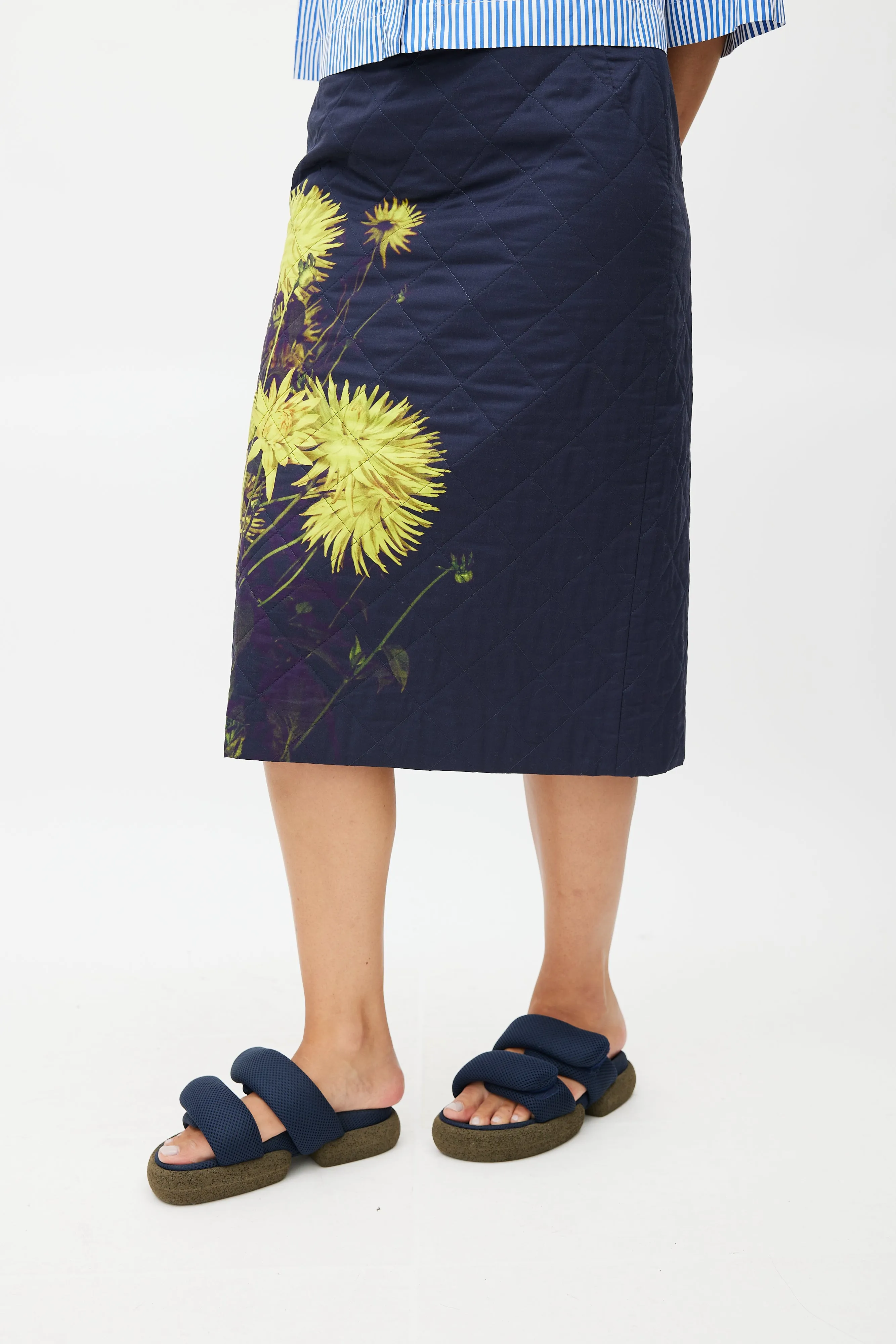 Navy & Yellow Floral Quilted Skirt