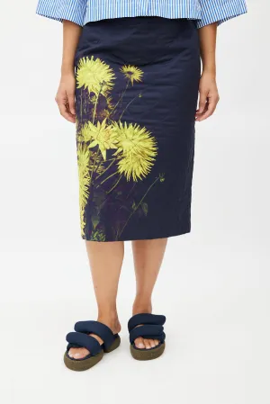 Navy & Yellow Floral Quilted Skirt