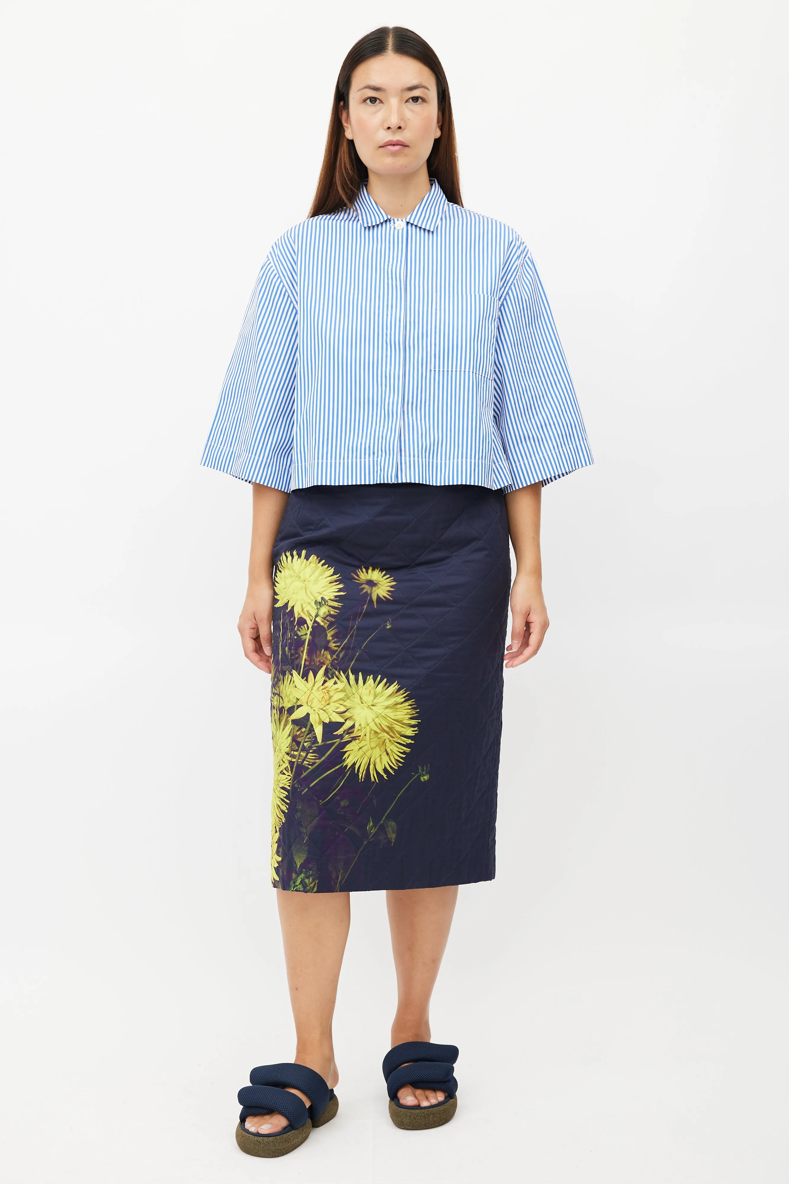 Navy & Yellow Floral Quilted Skirt