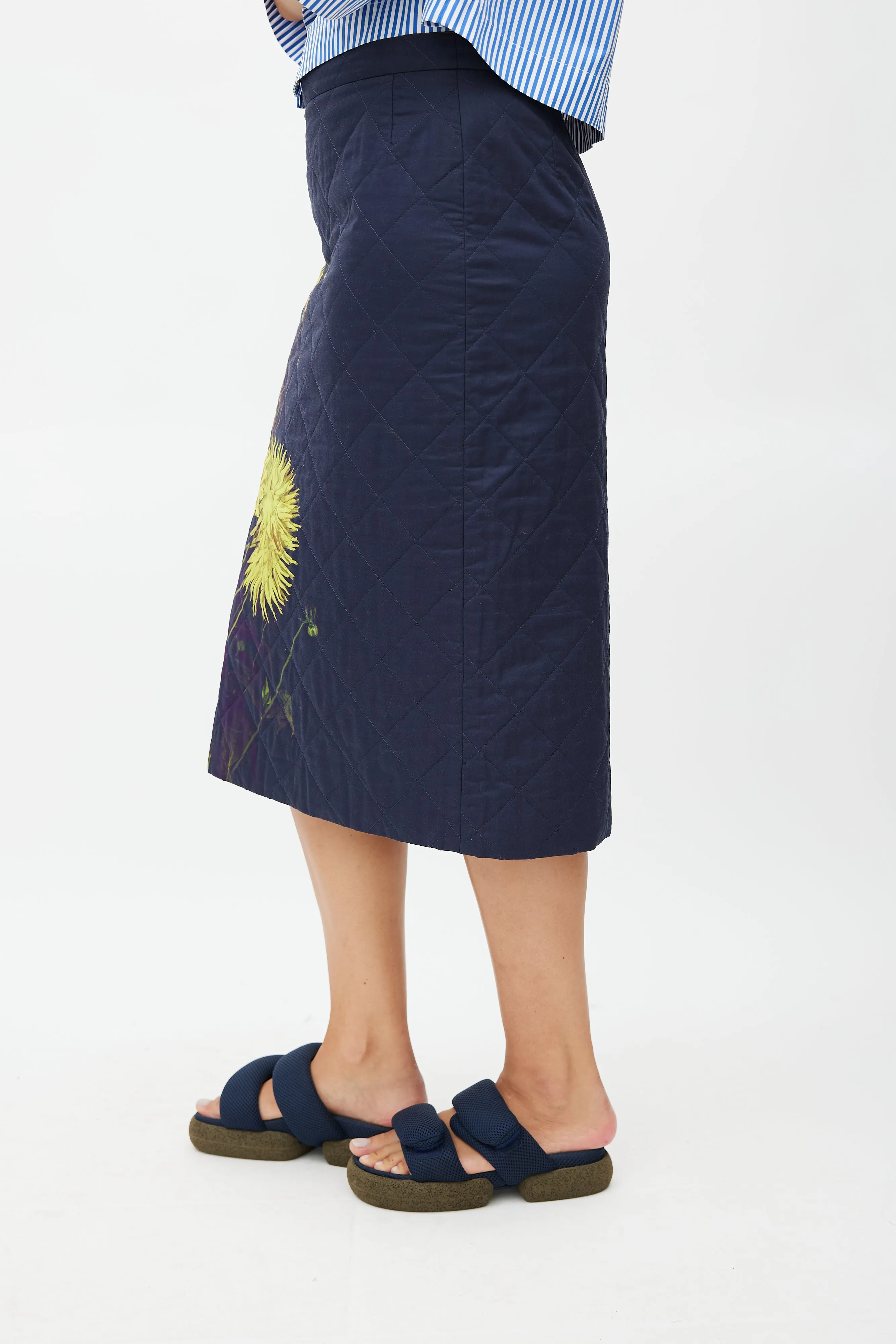 Navy & Yellow Floral Quilted Skirt