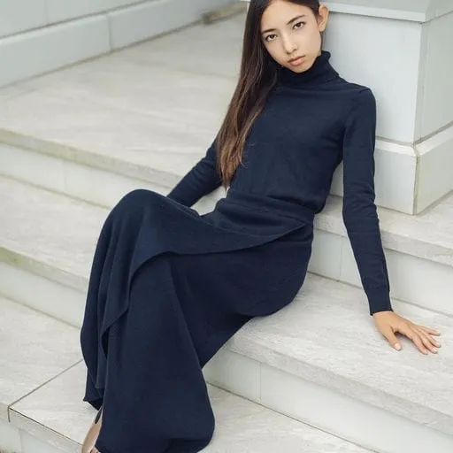 Navy Knit Wrap Skirt