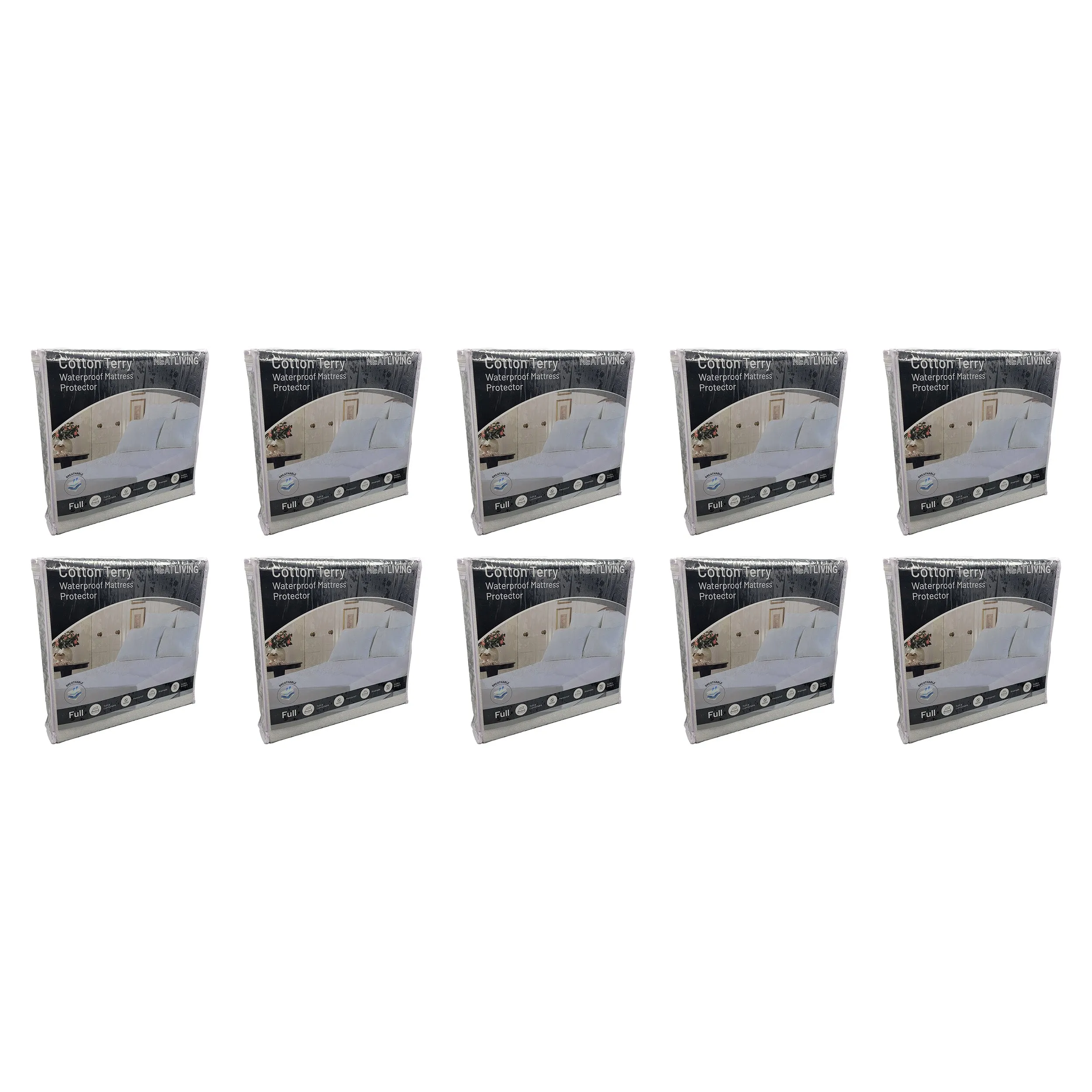 Neat-Living Cotton Terry Waterproof Mattress Protector, Assorted Sizes, 10 Pack