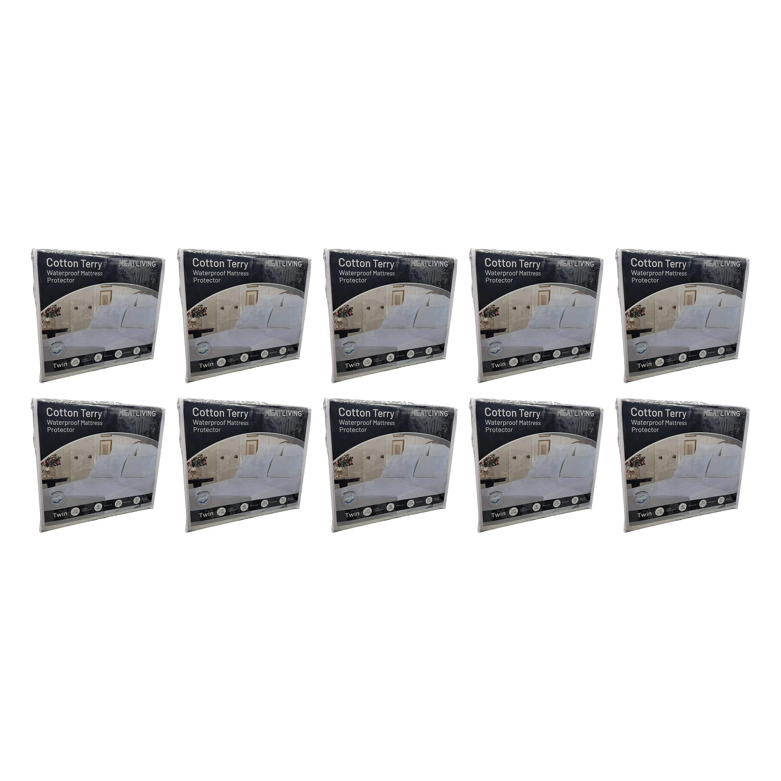 Neat-Living Cotton Terry Waterproof Mattress Protector, Assorted Sizes, 10 Pack