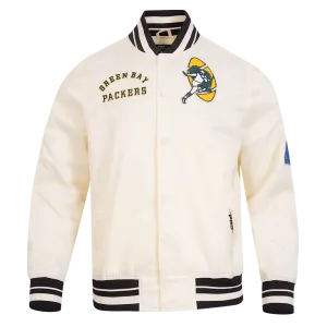 NFL GREEN BAY PACKERS RETRO CLASSIC MEN'S RIB SATIN JACKET (EGGSHELL/ BLACK)