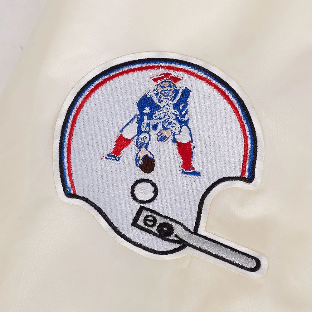 NFL NEW ENGLAND PATRIOTS RETRO CLASSIC MEN'S RIB SATIN JACKET (EGGSHELL/ ROYAL BLUE)