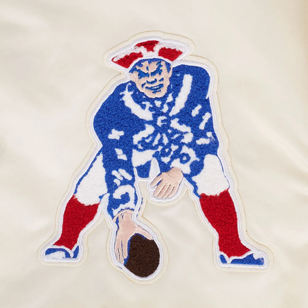 NFL NEW ENGLAND PATRIOTS RETRO CLASSIC MEN'S RIB SATIN JACKET (EGGSHELL/ ROYAL BLUE)