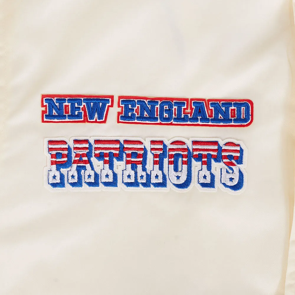 NFL NEW ENGLAND PATRIOTS RETRO CLASSIC MEN'S RIB SATIN JACKET (EGGSHELL/ ROYAL BLUE)