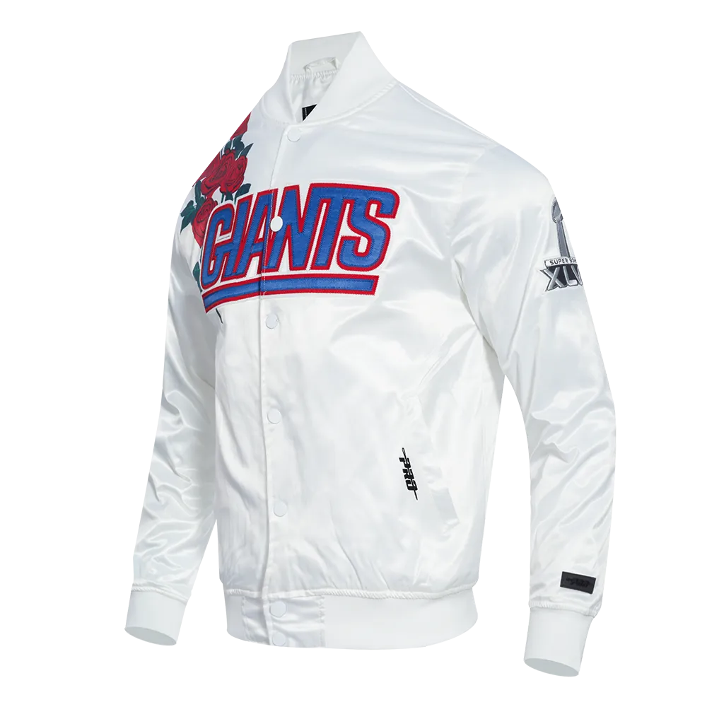 NFL NEW YORK GIANTS ROSES MEN'S SATIN JACKET (WHITE)