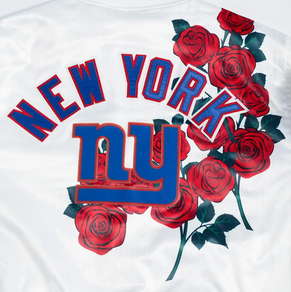 NFL NEW YORK GIANTS ROSES MEN'S SATIN JACKET (WHITE)