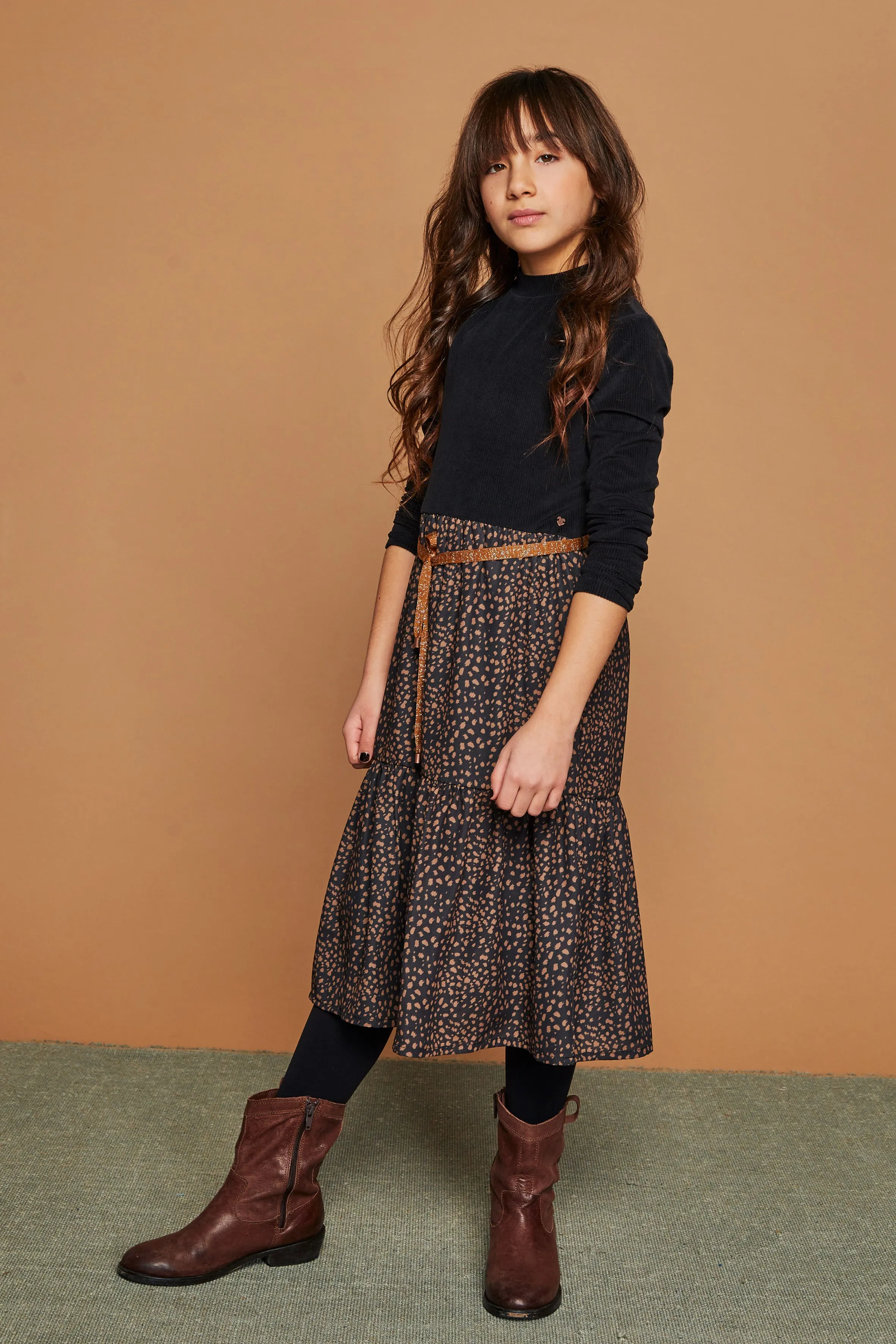 NoNo Mikado maxi dress with velours rib top woven skirt