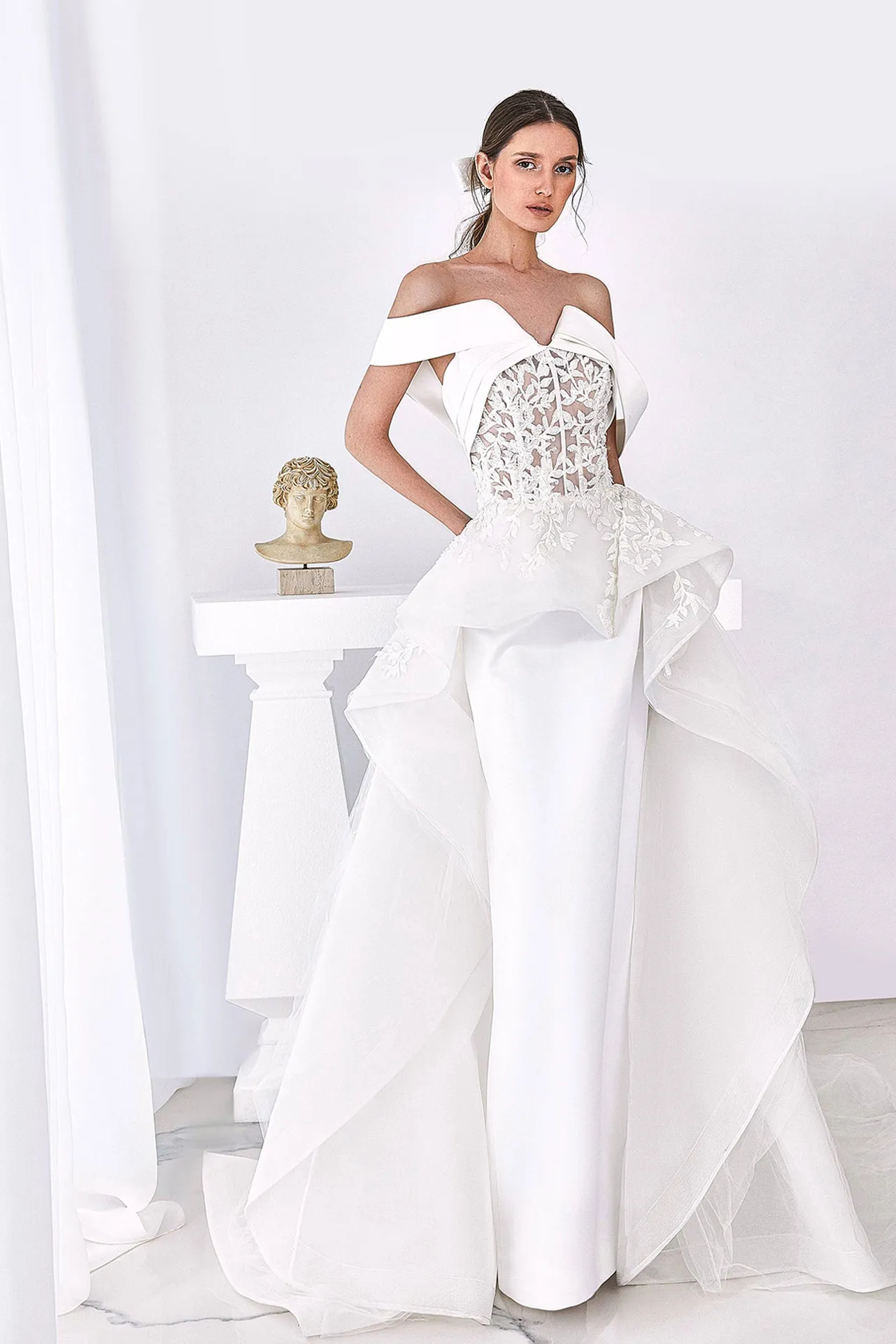 Off-the-Shoulder Wedding Gown with Lace Bodice