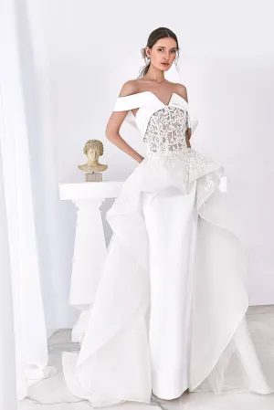 Off-the-Shoulder Wedding Gown with Lace Bodice