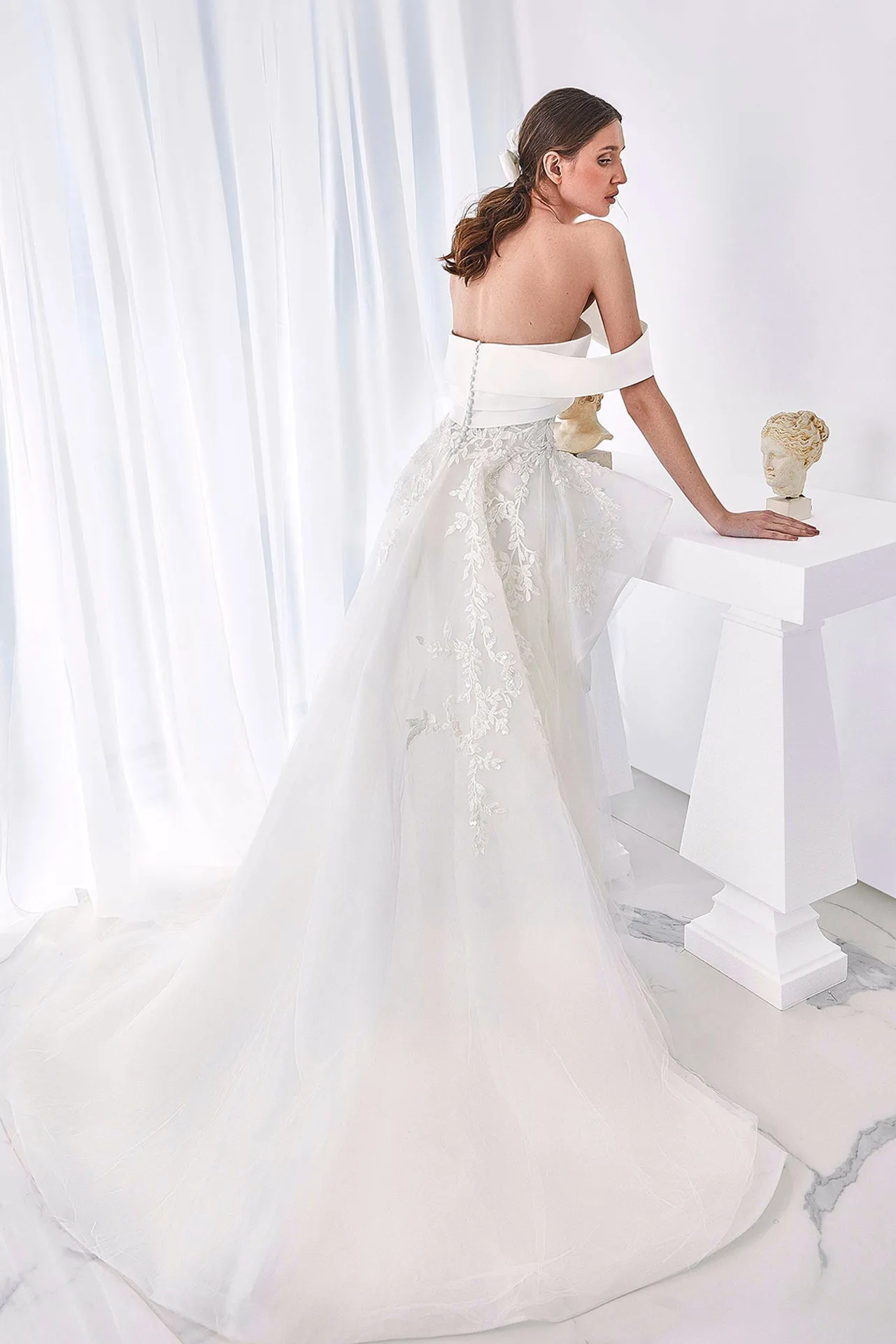 Off-the-Shoulder Wedding Gown with Lace Bodice