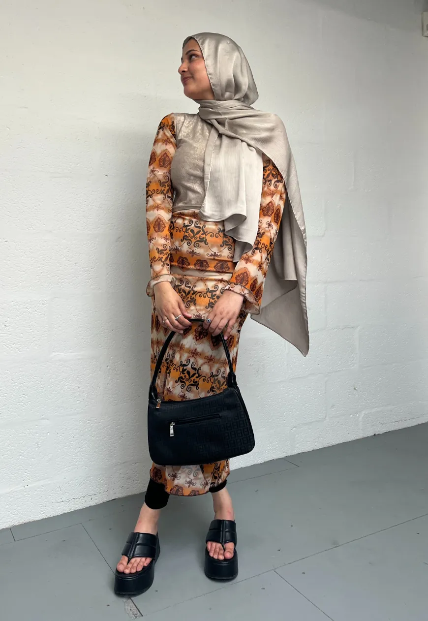 ORANGE GRUNGE HALF LINED MESH SKIRT