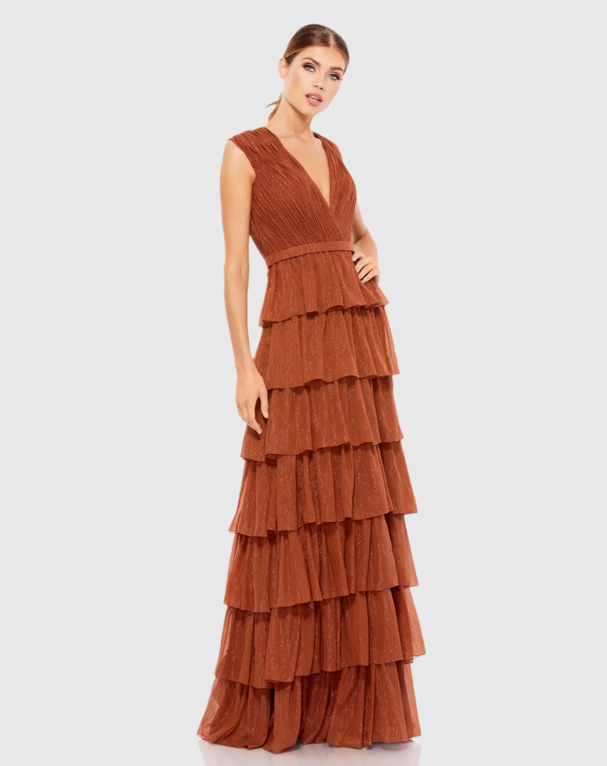 Orange Sparkly Ruffle Layered Gown