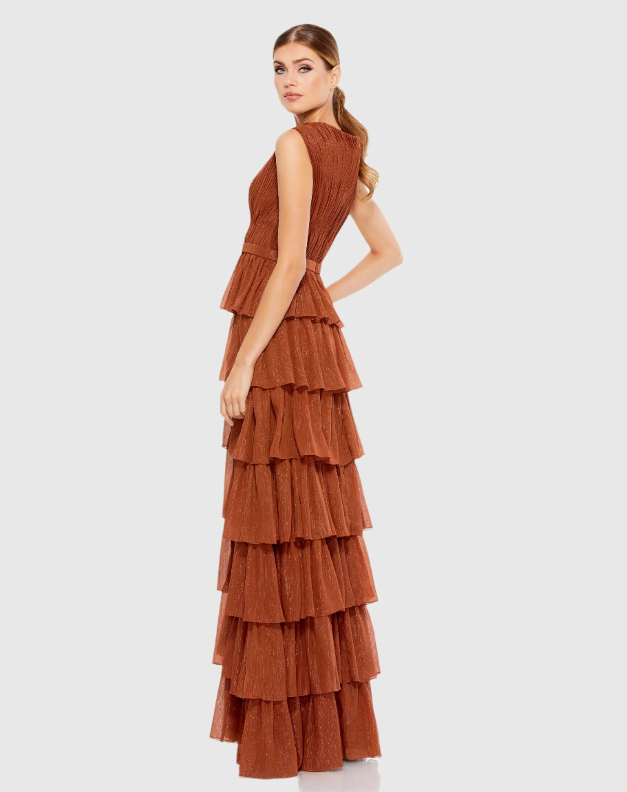 Orange Sparkly Ruffle Layered Gown