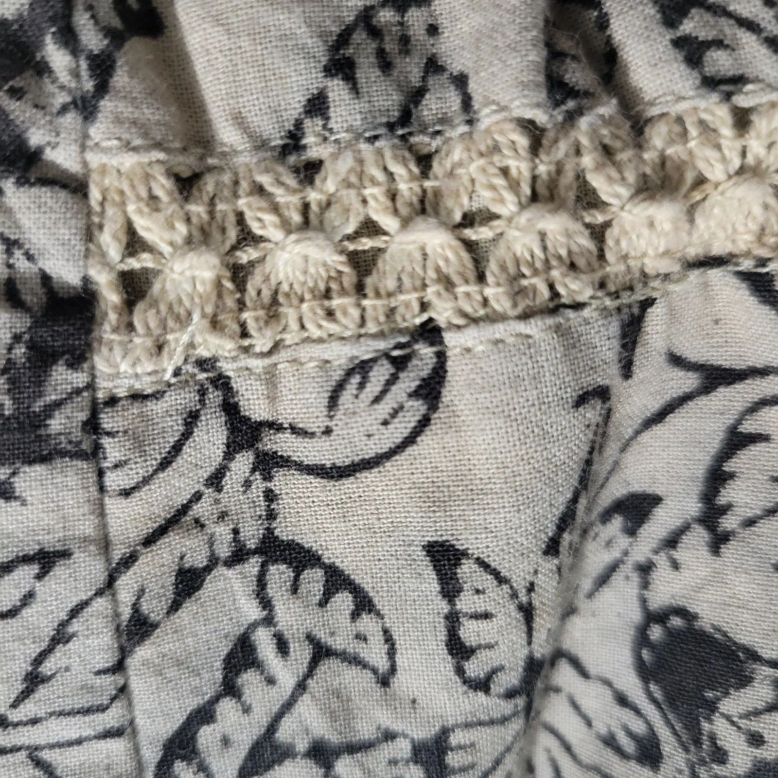 Orvis Maxi Skirt Tan Floral Print Embroidery Lace High Waist Elastic Waist Pull On Cotton Size Large