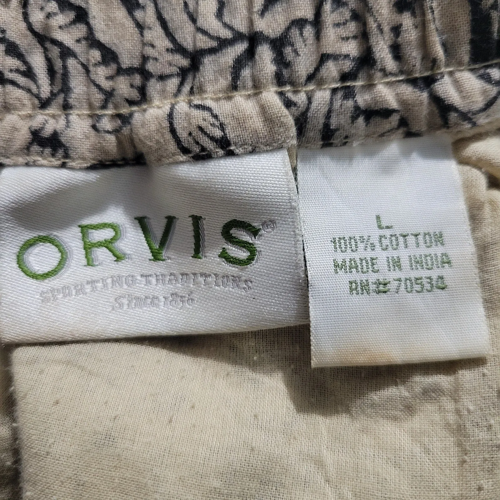 Orvis Maxi Skirt Tan Floral Print Embroidery Lace High Waist Elastic Waist Pull On Cotton Size Large