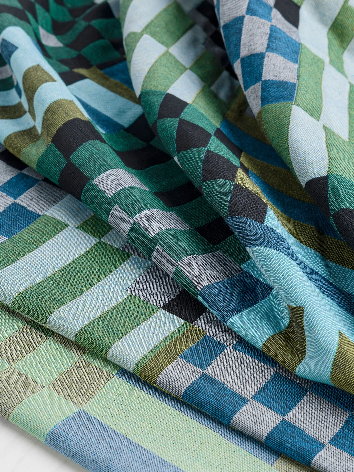 Patchwork Cotton Jacquard - Green   Blue   Black - Swatch