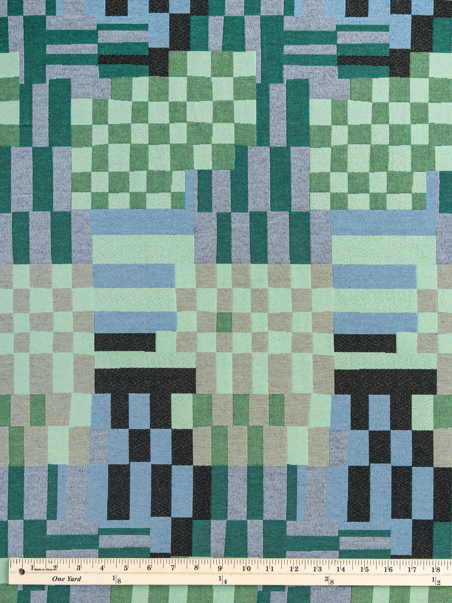 Patchwork Cotton Jacquard - Green   Blue   Black - Swatch