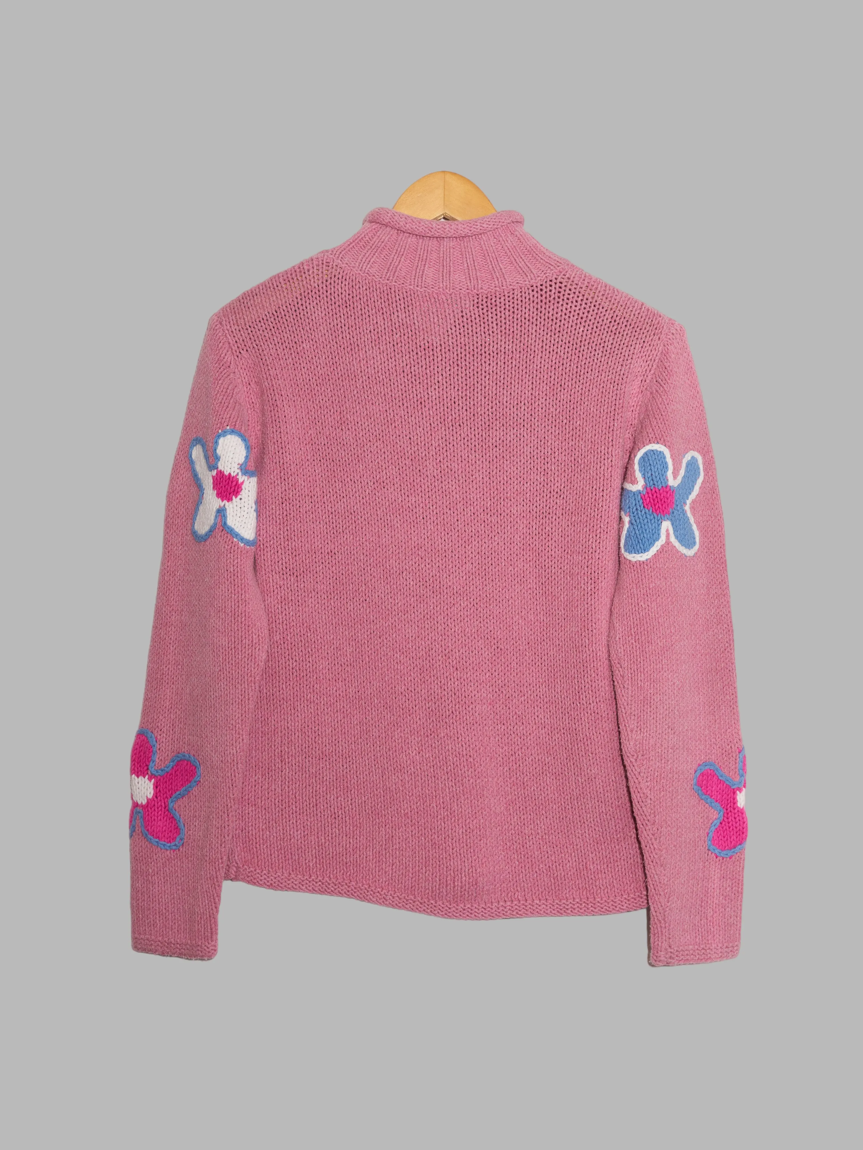 Patrick Cox Wannabe pink cotton blue and white flower mock neck jumper