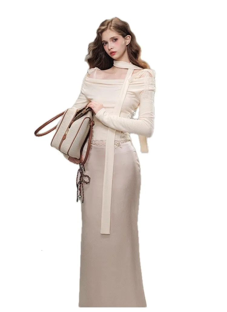 'Pearlescent Luster' Shimmer Acetate Maxi Skirt In Beige