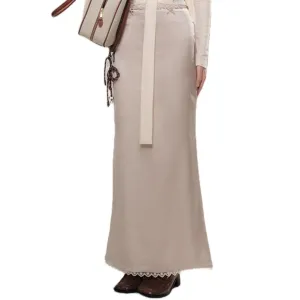 'Pearlescent Luster' Shimmer Acetate Maxi Skirt In Beige