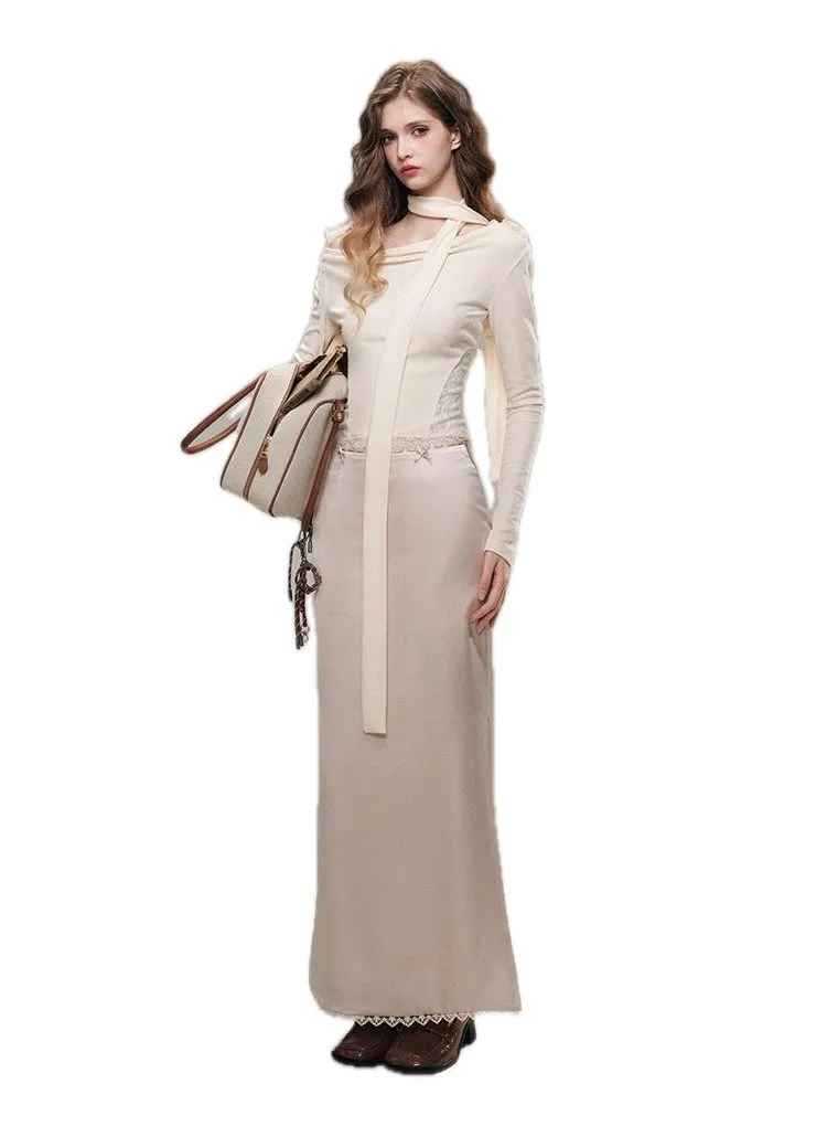 'Pearlescent Luster' Shimmer Acetate Maxi Skirt In Beige