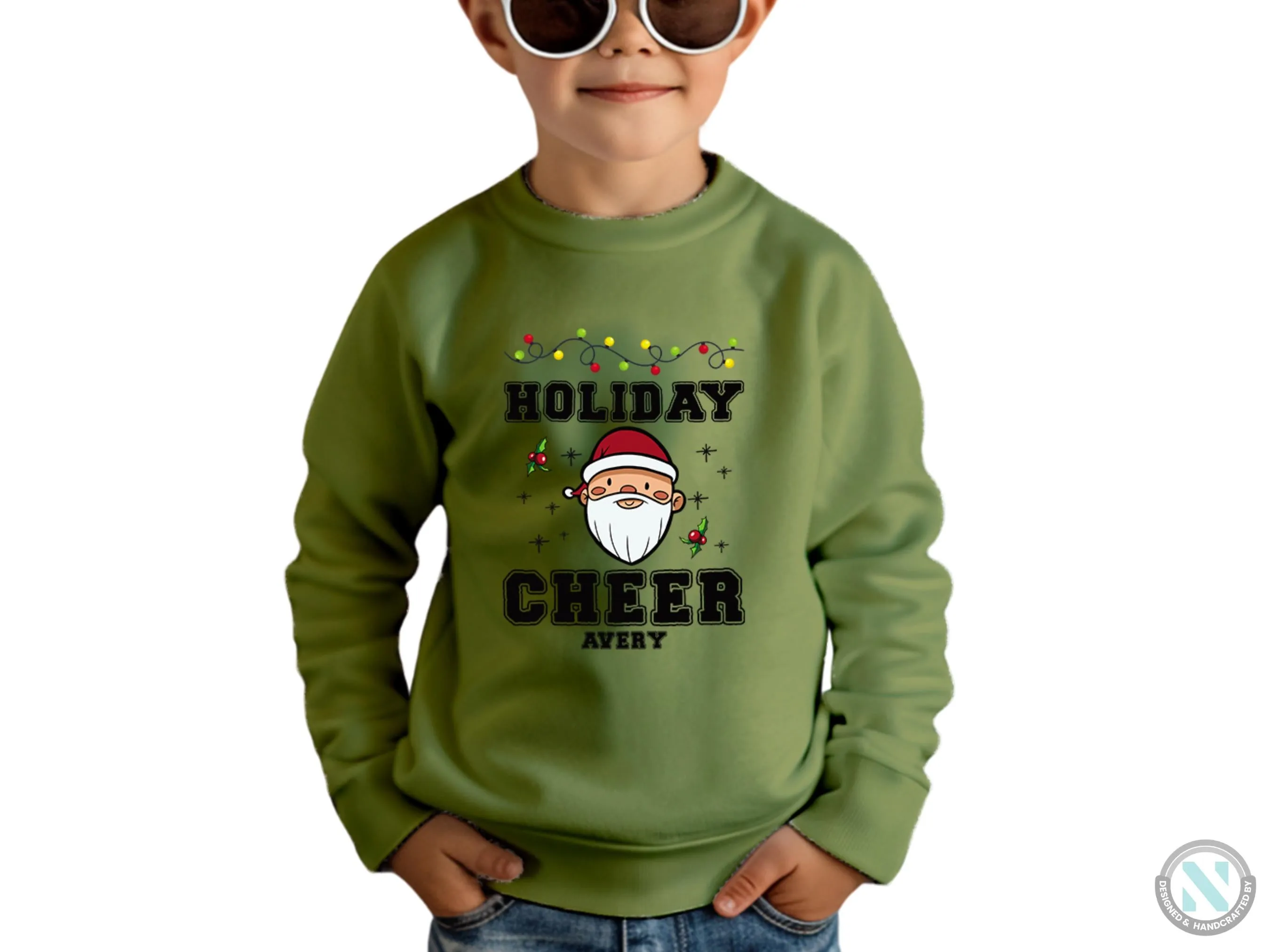 Personalized Christmas Sweatshirt for Toddler Boys with Holiday Cheer Text