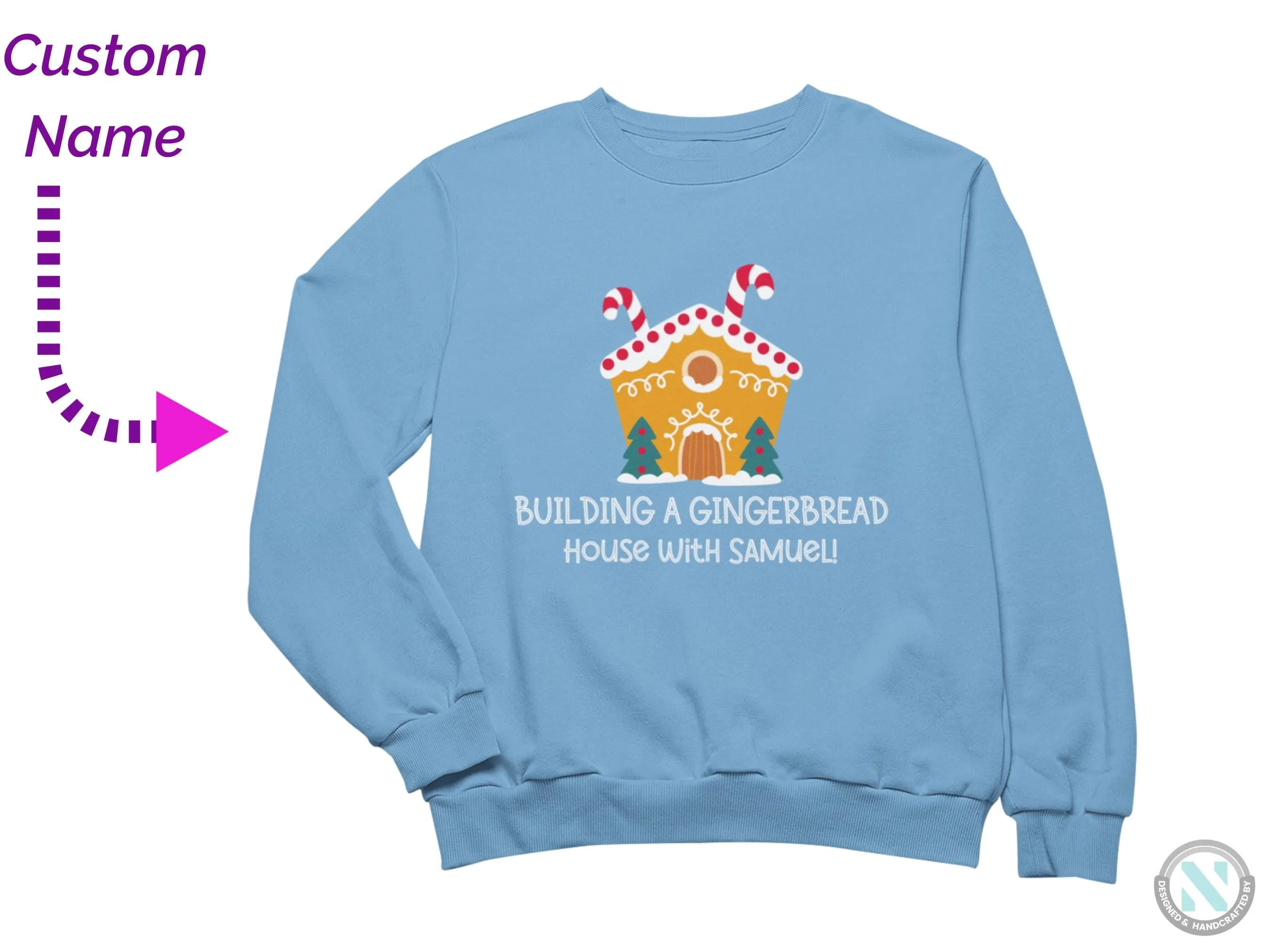 Personalized Winter Sweatshirt for Toddler Boys with Building A Gingerbread House