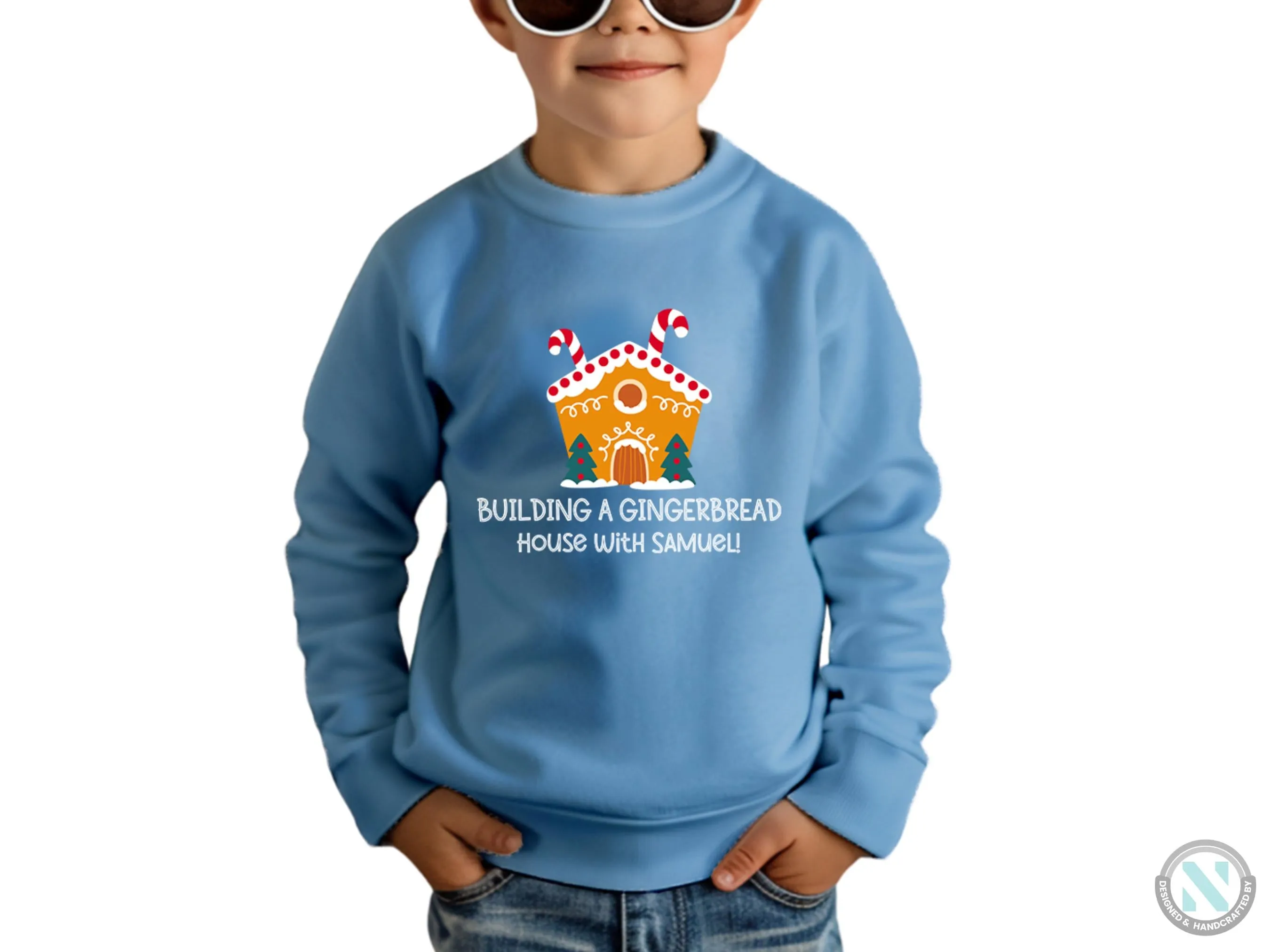 Personalized Winter Sweatshirt for Toddler Boys with Building A Gingerbread House