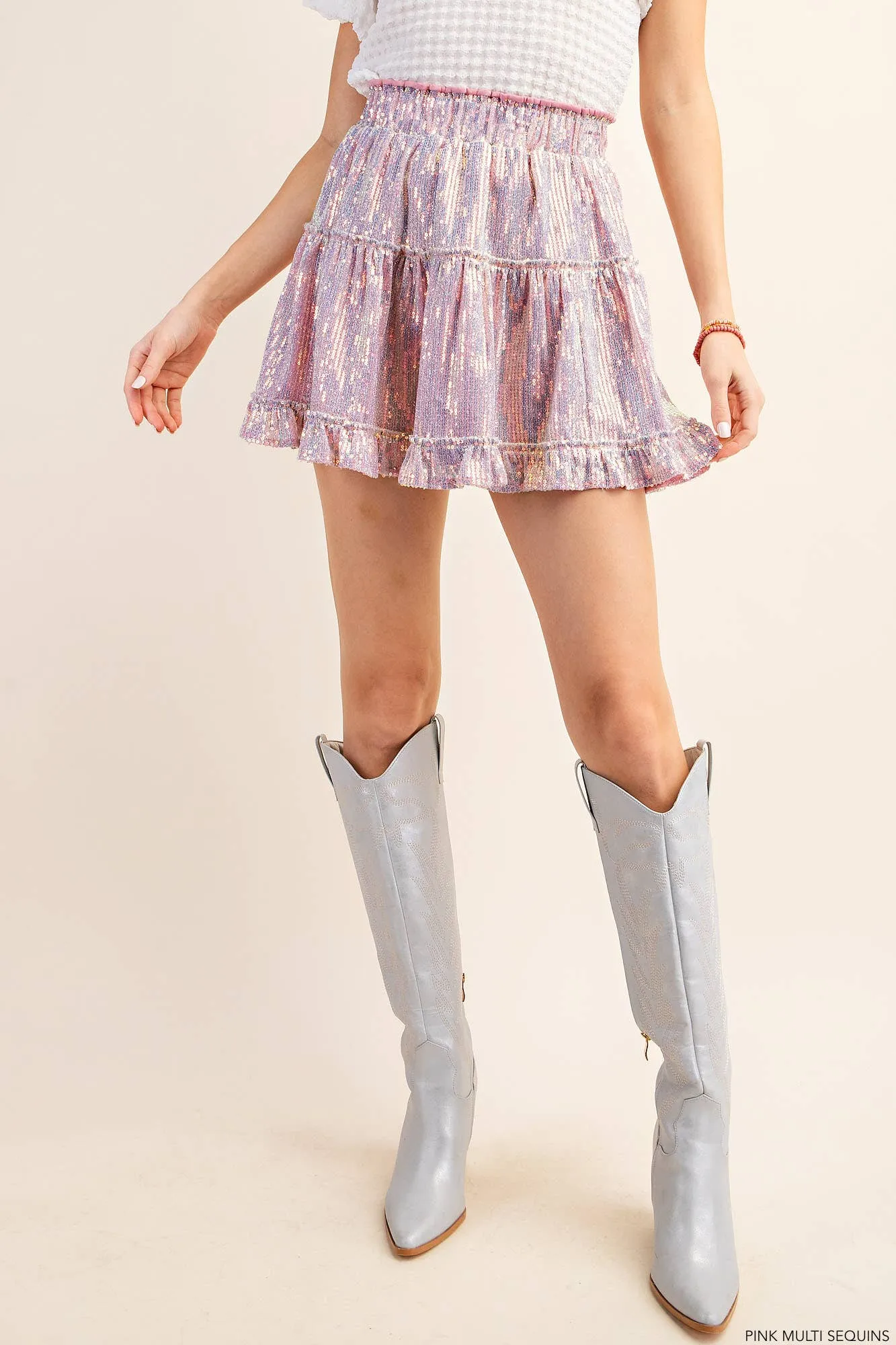 Pink Sequin Mini Skirt - Curve