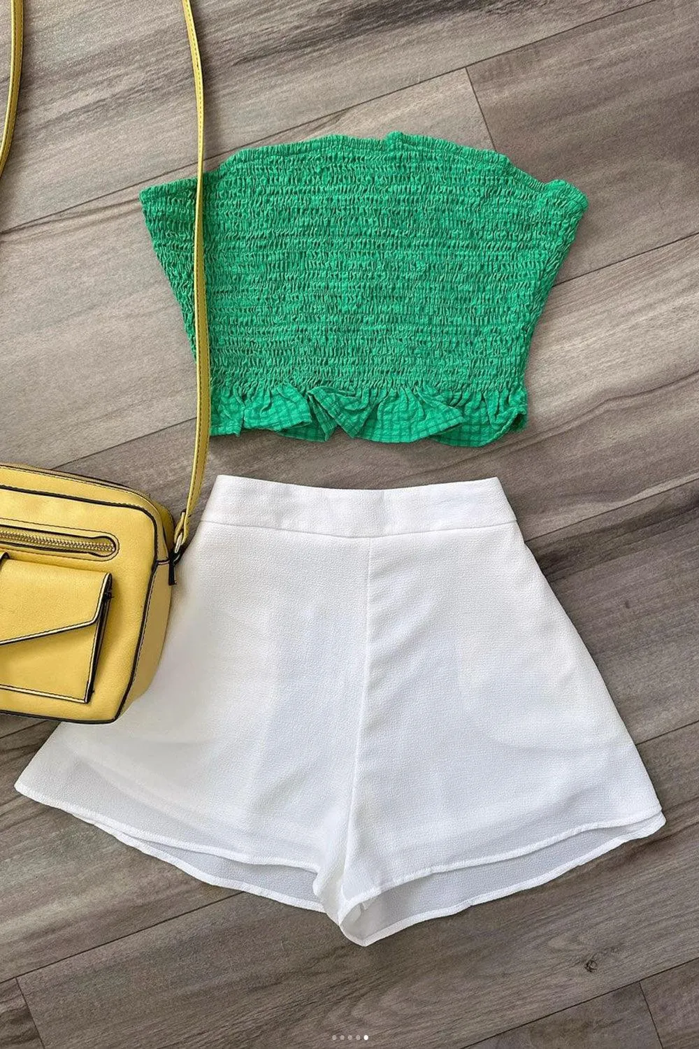 Plaid Quilted Front Leg Slit Skirt & Strapless Crop Top Set