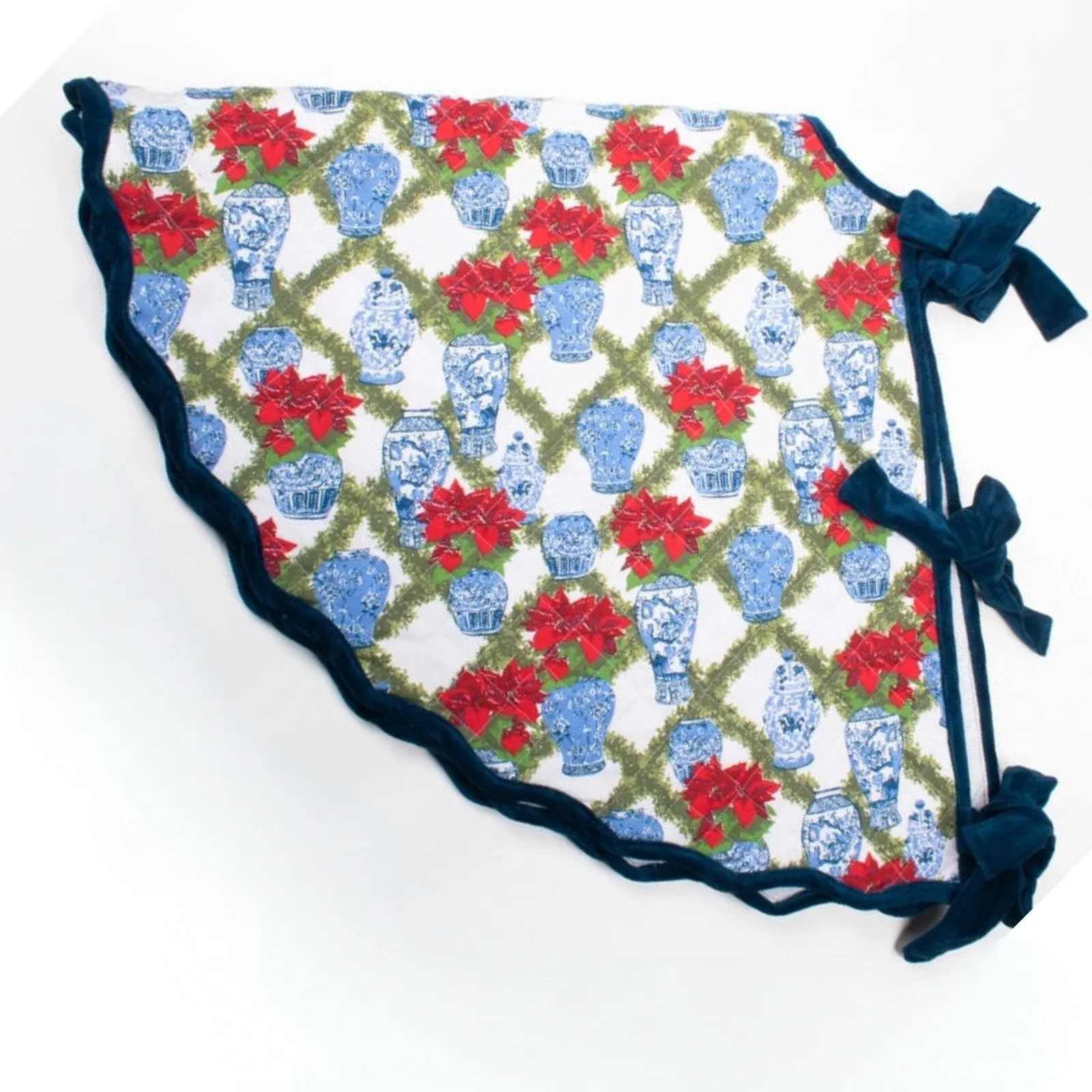 Poinsettia Chinoiserie Quilted Tree Skirt