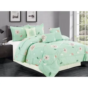 Premius Claire 7 Piece Oversized Comforter Set, Mint