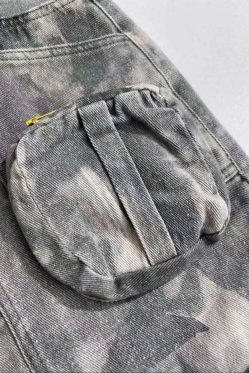 QI669 Niche Camouflage Denim Maxi Skirt