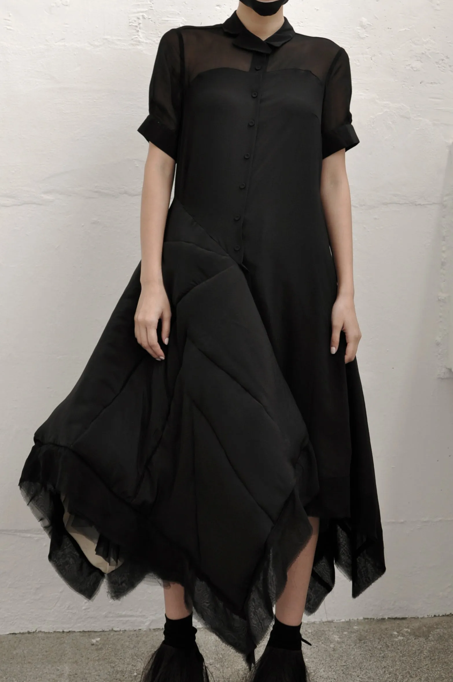QUILTED SILK SHIRT DRESS