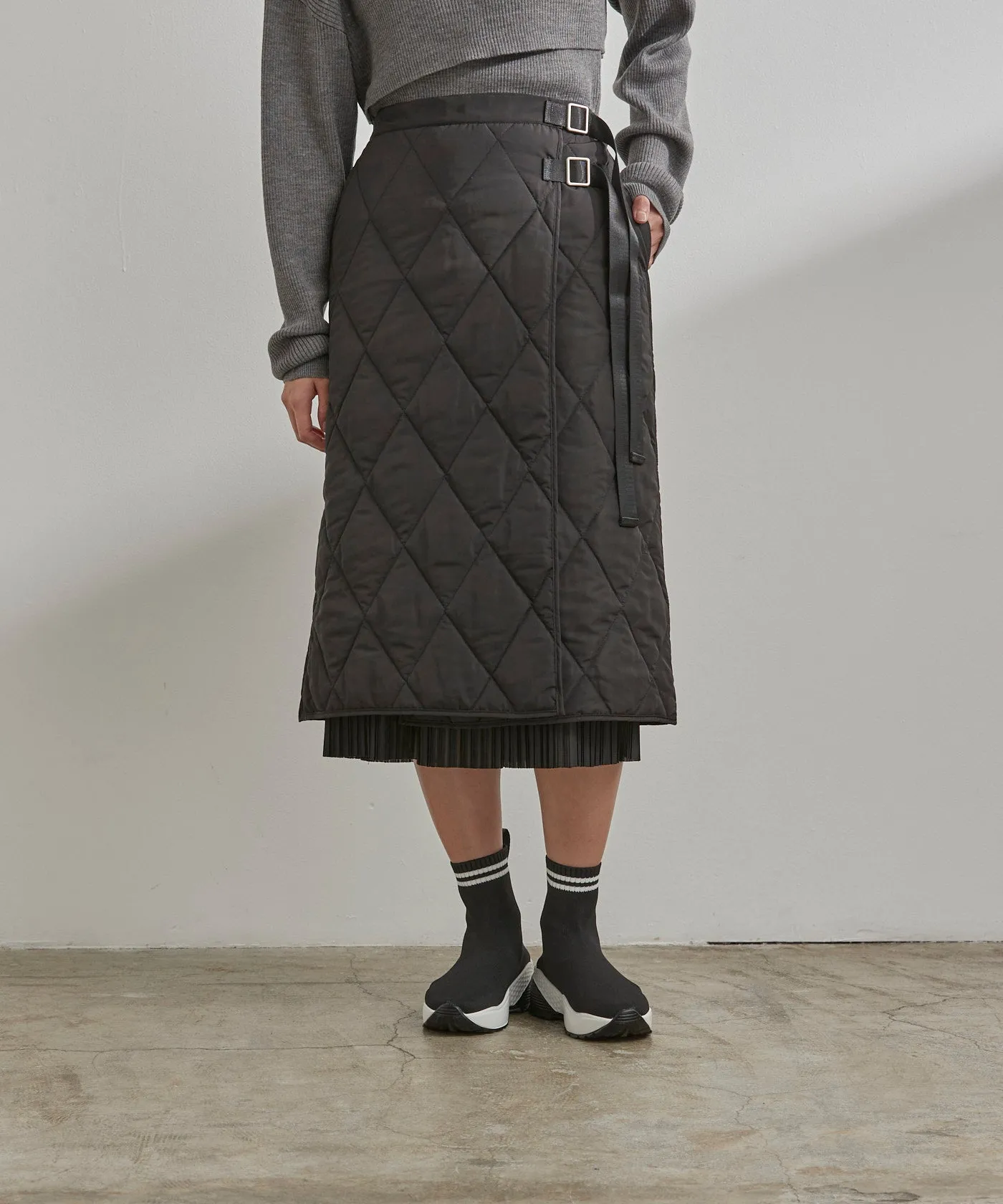 Quilted Wraparound Skirt - Beige